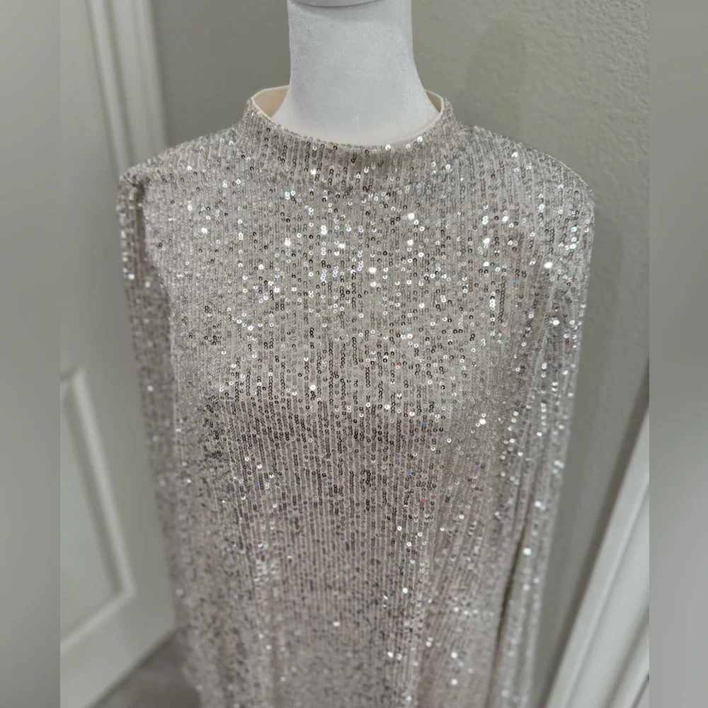 Halogen Sequins Silver Dress with Cream Lining, XL - Picture 6 of 11